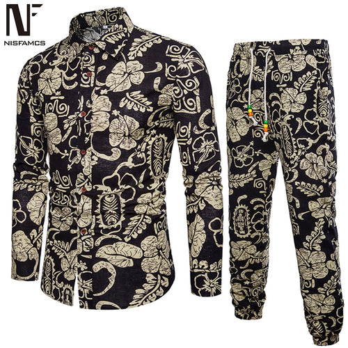 Handsome Boys Floral Suits Holiday Casual Set Long Sleeve Clothes Men Pants Vintage Printed Dinner Party Suit New Fashion 2019