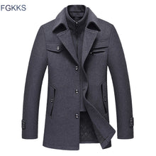 Load image into Gallery viewer, FGKKS Men Winter Wool Coat 2019 Men&#39;s New Fashion Warm Thick Comfortable Wool Blends Woolen Pea Coat Male Trench Coat Overcoat