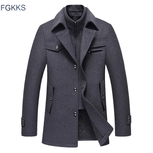 FGKKS Men Winter Wool Coat 2019 Men's New Fashion Warm Thick Comfortable Wool Blends Woolen Pea Coat Male Trench Coat Overcoat