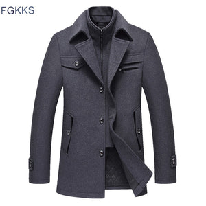 FGKKS Men Winter Wool Coat 2019 Men's New Fashion Warm Thick Comfortable Wool Blends Woolen Pea Coat Male Trench Coat Overcoat