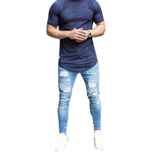 Load image into Gallery viewer, Mens Ripped Jeans for men Casual Black Blue Skinny slim Fit Denim Pants Biker Hip Hop Jeans with sexy Holel Denim Pants