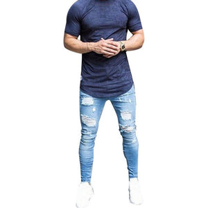 Mens Ripped Jeans for men Casual Black Blue Skinny slim Fit Denim Pants Biker Hip Hop Jeans with sexy Holel Denim Pants