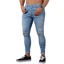 Load image into Gallery viewer, Mens Ripped Jeans for men Casual Black Blue Skinny slim Fit Denim Pants Biker Hip Hop Jeans with sexy Holel Denim Pants