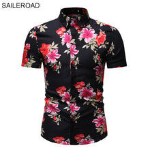 Load image into Gallery viewer, SAILEROAD 2019 Fashion Flower Shirt Men Print Shirts Hawaiian Slim Fit Camisa Floral Masculina Summer Short Sleeve Shirts Tops