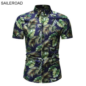 SAILEROAD 2019 Fashion Flower Shirt Men Print Shirts Hawaiian Slim Fit Camisa Floral Masculina Summer Short Sleeve Shirts Tops