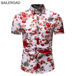 SAILEROAD 2019 Fashion Flower Shirt Men Print Shirts Hawaiian Slim Fit Camisa Floral Masculina Summer Short Sleeve Shirts Tops