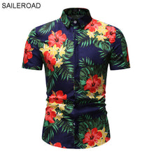 Load image into Gallery viewer, SAILEROAD 2019 Fashion Flower Shirt Men Print Shirts Hawaiian Slim Fit Camisa Floral Masculina Summer Short Sleeve Shirts Tops