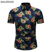 Load image into Gallery viewer, SAILEROAD 2019 Fashion Flower Shirt Men Print Shirts Hawaiian Slim Fit Camisa Floral Masculina Summer Short Sleeve Shirts Tops