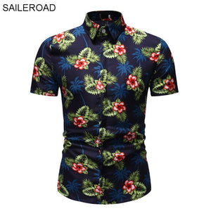 SAILEROAD 2019 Fashion Flower Shirt Men Print Shirts Hawaiian Slim Fit Camisa Floral Masculina Summer Short Sleeve Shirts Tops