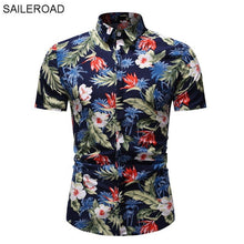 Load image into Gallery viewer, SAILEROAD 2019 Fashion Flower Shirt Men Print Shirts Hawaiian Slim Fit Camisa Floral Masculina Summer Short Sleeve Shirts Tops