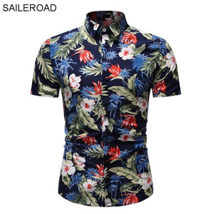 SAILEROAD 2019 Fashion Flower Shirt Men Print Shirts Hawaiian Slim Fit Camisa Floral Masculina Summer Short Sleeve Shirts Tops