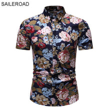 Load image into Gallery viewer, SAILEROAD 2019 Fashion Flower Shirt Men Print Shirts Hawaiian Slim Fit Camisa Floral Masculina Summer Short Sleeve Shirts Tops