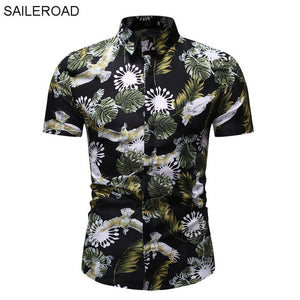 SAILEROAD 2019 Fashion Flower Shirt Men Print Shirts Hawaiian Slim Fit Camisa Floral Masculina Summer Short Sleeve Shirts Tops