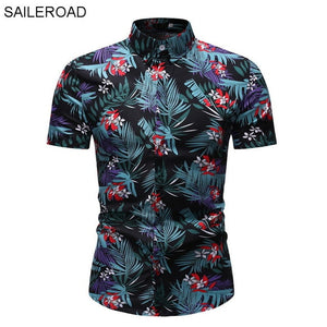 SAILEROAD 2019 Fashion Flower Shirt Men Print Shirts Hawaiian Slim Fit Camisa Floral Masculina Summer Short Sleeve Shirts Tops