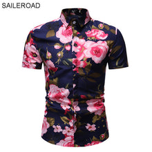 Load image into Gallery viewer, SAILEROAD 2019 Fashion Flower Shirt Men Print Shirts Hawaiian Slim Fit Camisa Floral Masculina Summer Short Sleeve Shirts Tops