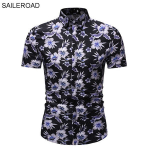 SAILEROAD 2019 Fashion Flower Shirt Men Print Shirts Hawaiian Slim Fit Camisa Floral Masculina Summer Short Sleeve Shirts Tops