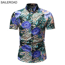 Load image into Gallery viewer, SAILEROAD 2019 Fashion Flower Shirt Men Print Shirts Hawaiian Slim Fit Camisa Floral Masculina Summer Short Sleeve Shirts Tops