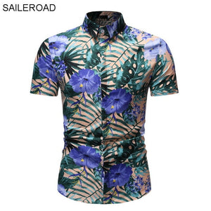 SAILEROAD 2019 Fashion Flower Shirt Men Print Shirts Hawaiian Slim Fit Camisa Floral Masculina Summer Short Sleeve Shirts Tops