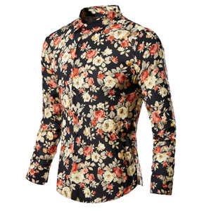 2019 Men's Shirts Retro Floral Printed Man Casual Slim Shirt Fashion Classic Men Dress Shirt  Men's Long Sleeve Brand Clothing