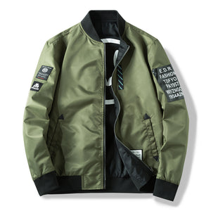 Men Bomber Jacket Both Side Wear Casual Windbreaker Man Pilot Jacket with Patches Green Thin Mens Coat Outwear Clothing,ZA267