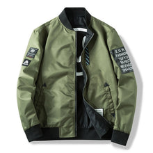 Load image into Gallery viewer, Men Bomber Jacket Both Side Wear Casual Windbreaker Man Pilot Jacket with Patches Green Thin Mens Coat Outwear Clothing,ZA267