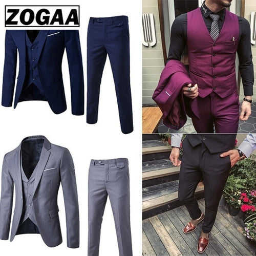 ZOGAA Men Dress Suits 5XL 4XL 2019 Business Slim Fit Wedding Groom SuitS Pure Color 3 Piece of Suits Plus Size Men Leisure Suits