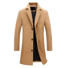 Load image into Gallery viewer, 2019 Fashion Men&#39;s Wool Coat Winter Warm Solid Color Long Trench Jacket Male Single Breasted Business Casual Overcoat Parka