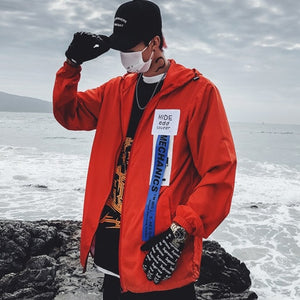 Harajuku Color Block Jacket Streetwear Mens Hip Hop Windbreaker Jacket Printed Street Dance Jacket Coat Autumn Summer Clothes