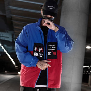 Harajuku Color Block Jacket Streetwear Mens Hip Hop Windbreaker Jacket Printed Street Dance Jacket Coat Autumn Summer Clothes