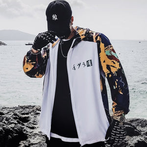 Harajuku Color Block Jacket Streetwear Mens Hip Hop Windbreaker Jacket Printed Street Dance Jacket Coat Autumn Summer Clothes