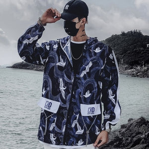 Harajuku Color Block Jacket Streetwear Mens Hip Hop Windbreaker Jacket Printed Street Dance Jacket Coat Autumn Summer Clothes