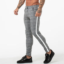 Load image into Gallery viewer, Casual Mens Chinos Cotton Slim Fit Men Pants Trousers Skinny Chinos Pants Grey Ankle Length Super Stretch Pant Plaid Side Stripe