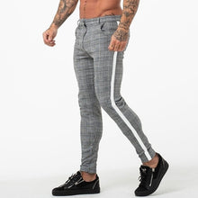 Load image into Gallery viewer, Casual Mens Chinos Cotton Slim Fit Men Pants Trousers Skinny Chinos Pants Grey Ankle Length Super Stretch Pant Plaid Side Stripe