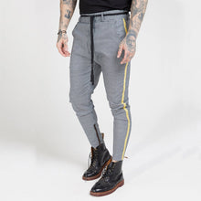 Load image into Gallery viewer, Casual Mens Chinos Cotton Slim Fit Men Pants Trousers Skinny Chinos Pants Grey Ankle Length Super Stretch Pant Plaid Side Stripe