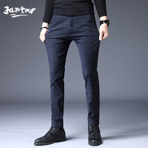 2019 Fashion Men Pants Slim Fit  High Quality Autumn Winter thick Business stripes Flat Classic Full Length Casual Trousers male