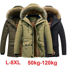 Load image into Gallery viewer, 8XL Men’s Jacket Thicken Winter Plus Velvet Male Coat Hooded Solid Coat Men Thick  Warm Mens Windproof High Quality Parka,ZA289