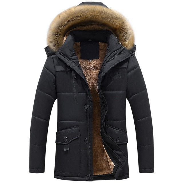 8XL Men’s Jacket Thicken Winter Plus Velvet Male Coat Hooded Solid Coat Men Thick  Warm Mens Windproof High Quality Parka,ZA289