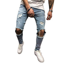 Load image into Gallery viewer, Mens Ripped Jeans for men Casual Black Blue Skinny slim Fit Denim Pants Biker Hip Hop Jeans with sexy Holel Denim Pants