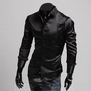 Men Long Sleeve Casual Shirt Luxury Wedding Silk-Like Satin  Shirt Tops 2019 Men Brand Clothing Camisa Masculina