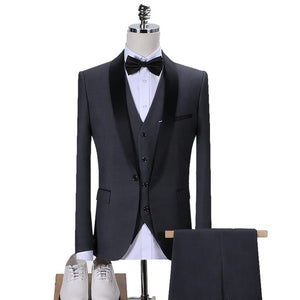 Shenrun Men Tuxedo Slim Fit Fashion Suit Wedding Shawl Lapel 3 Pieces Skinny Single Breasted Jacket Party Prom Singer Costume