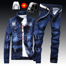 Load image into Gallery viewer, Spring Autumn Mens Slim Fit Denim Jacket Pants Long Sleeve Coat Casual 2pcs Set Buttons Front S2