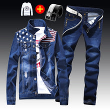 Load image into Gallery viewer, Spring Autumn Mens Slim Fit Denim Jacket Pants Long Sleeve Coat Casual 2pcs Set Buttons Front S2