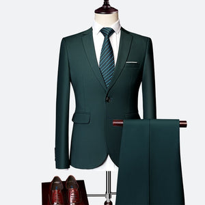 Jacket + Pant New Men Business Slim Suits Sets Solid Color Wedding Office Dress Two-piece Suit Blazers Coat Trousers Waistcoat