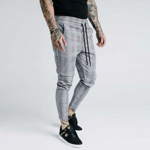 Casual Mens Chinos Cotton Slim Fit Men Pants Trousers Skinny Chinos Pants Grey Ankle Length Super Stretch Pant Plaid Side Stripe