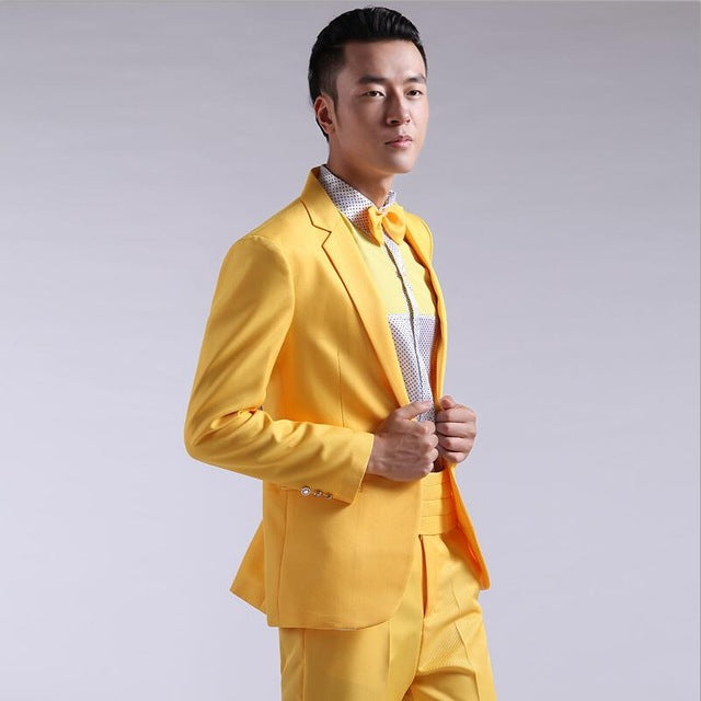 Suit Men New 2019 Long-Sleeved Men's Suits Dress Hosted Theatrical Tuxedos For Men Wedding Prom Red Yellow Blue And Green M L XL