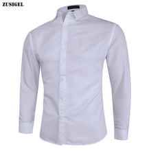 Load image into Gallery viewer, ZUSIGEL 2019 Smart Casual Solid Long Sleeve White Shirt Men Single Breasted Collar Slim Fit Shirt Youth Fashion Mens Shirts