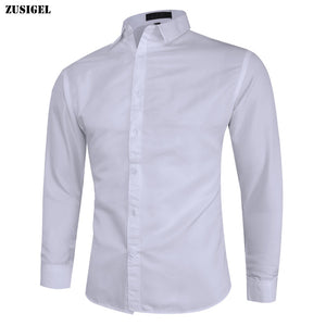 ZUSIGEL 2019 Smart Casual Solid Long Sleeve White Shirt Men Single Breasted Collar Slim Fit Shirt Youth Fashion Mens Shirts