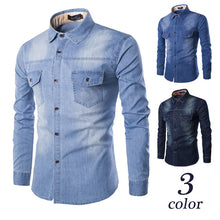 Load image into Gallery viewer, Fashion Mens Denim Shirt Long Sleeve Plus Size Cotton Jeans Cardigan Casual Slim Fit Shirts Men Two-pocket Tops Clothing M-6XL