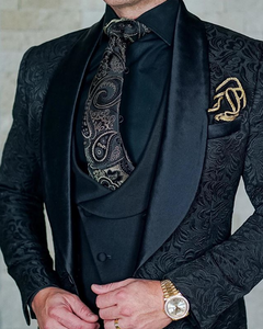 SZMANLIZI Mens Wedding Suits 2019 Italian Design Custom Made Black Smoking Tuxedo Jacket 3 Piece Groom Terno Suits For Men