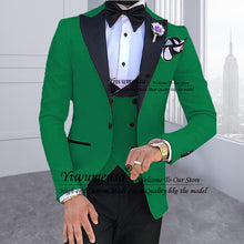 Load image into Gallery viewer, Mens&#39;s 3 Pieces Suits for Men Custom Made Terno Slim Fit Groom Custom Made Black Shawl Lapel Green Wedding Men Suit Masculino